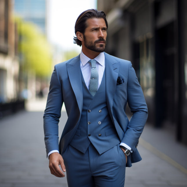 3 Piece Men's Slim Fit Suit Blue Suit Business Occasions:  Everyday workwear. Business meetings. Social Gatherings:  Parties and events. Weddings. Special Events:  Graduation ceremonies. Award ceremonies. Casual Moments:  Weekend gatherings. Casual dates. Entertainment Events:  Stage performances. Concerts or theaters.