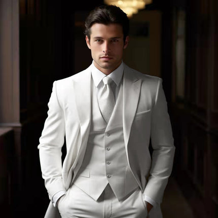 Men's Suit White 3 Piece Suit for Wedding