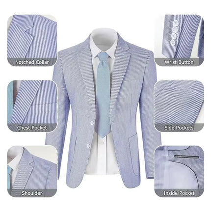 Men's Summer Striped Seersucker 2 Piece Suits