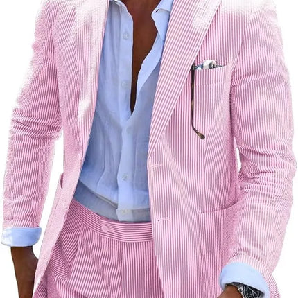 Men's Summer Striped Seersucker 2 Piece Suits