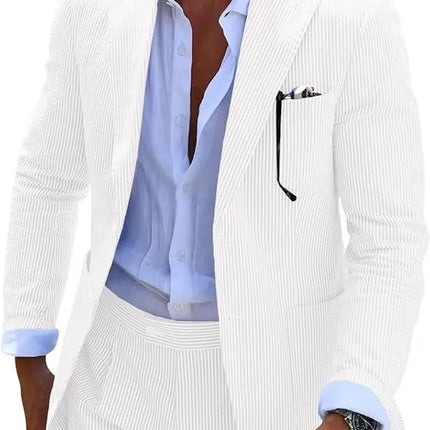Men's Summer Striped Seersucker 2 Piece Suits