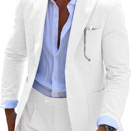 Men's Summer Striped Seersucker 2 Piece Suits