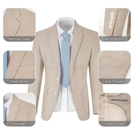 Men's Summer Striped Seersucker 2 Piece Suits