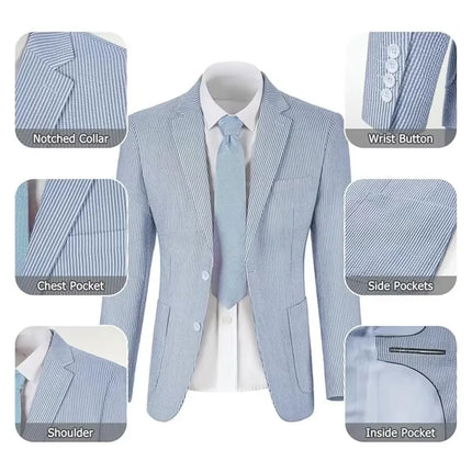 Men's Summer Striped Seersucker 2 Piece Suits