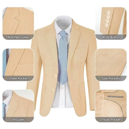 Men's Summer Striped Seersucker 2 Piece Suits