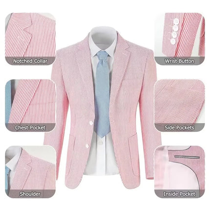 Men's Summer Pink White Striped Seersucker 2 Piece Suits