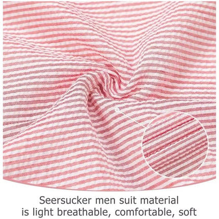 Men's Summer Pink White Striped Seersucker 2 Piece Suits