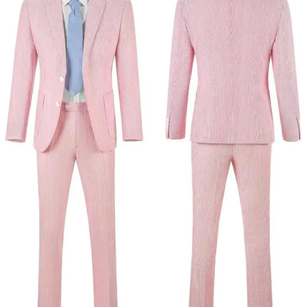 Men's Summer Pink White Striped Seersucker 2 Piece Suits
