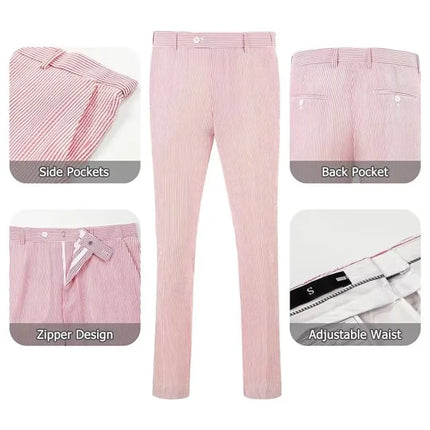 Men's Summer Pink White Striped Seersucker 2 Piece Suits