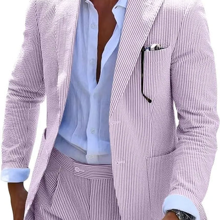 Men's Summer Striped Seersucker 2 Piece Suits