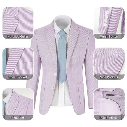 Men's Summer Striped Seersucker 2 Piece Suits