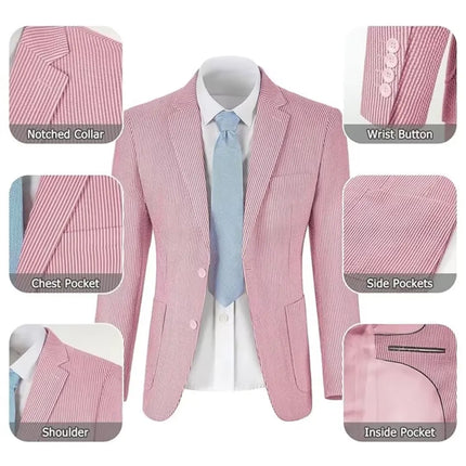 Men's Summer Striped Seersucker 2 Piece Suits