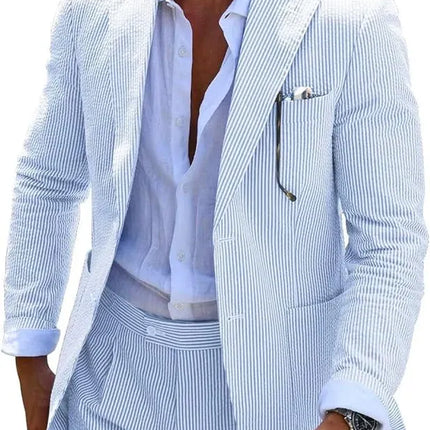 Men's Summer Striped Seersucker 2 Piece Suits