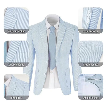 Men's Summer Striped Seersucker 2 Piece Suits