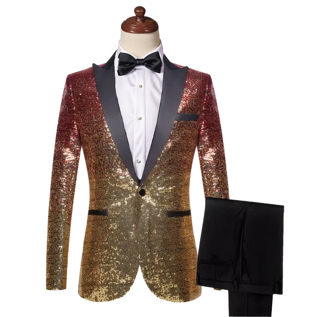 Men's Gradient Sequined Tuxedo Suit Peak lapel - Fashion mens' suit
