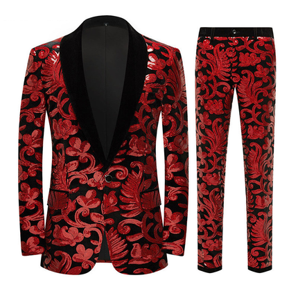 Men's 2-piece Fashion Floral Tuxedo Velvet Sequin Jacket Red 2 Pieces Suit sweetearing Red3XL Tuxedos, Formalwear, Wedding suits, Business suits, Slim-fit suits, Classic suits, Black-tie attire, Dinner jackets, Prom suits , Christmas Party, Christmas Graduation Prom, Christmas Prom Party,  Graduation Suit, Christmas, Christmas Wedding, Christmas Prom, Christmas Party, Christmas Stage, Christmas Dating