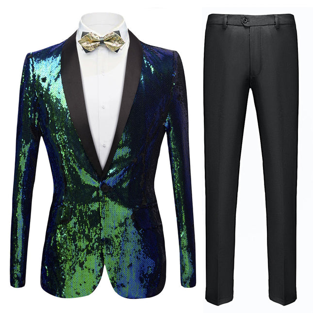 Men's Reversible Slim Fit Tuxedo Jacket Gradient Sequin Tuxedo Green Tuxedo sweetearing GreenXXXL Tuxedos, Formalwear, Wedding suits, Business suits, Slim-fit suits, Classic suits, Black-tie attire, Dinner jackets, Prom suits, Christmas Party, Christmas Graduation Prom, Christmas Prom Party,  Graduation Suit, Christmas, Christmas Wedding, Christmas Prom, Christmas Party, Christmas Stage, Christmas Dating