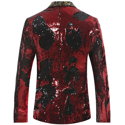 Men's Mystery Two-Tone Sequins Shawl Collar Tuxedo Red-Black Sequin Jackets sweetearing  Tuxedos, Formalwear, Wedding suits, Business suits, Slim-fit suits, Classic suits, Black-tie attire, Dinner jackets, Prom suits