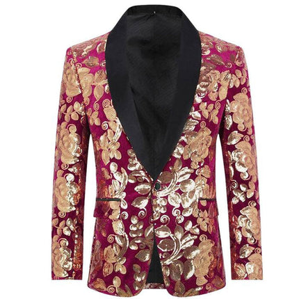 Men's Luxury Velvet Gold Embroidered Tuxedo 4 Color Tuxedo sweetearing GoldRed4XL Tuxedos, Formalwear, Wedding suits, Business suits, Slim-fit suits, Classic suits, Black-tie attire, Dinner jackets, Prom suits