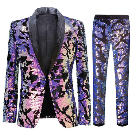 Mens Reversible Slim Fit Suit Sequin Velvet Tuxedo Purple 2 Pieces Suit sweetearing PurpleBlazerPurpleBlackPant3XL Tuxedos, Formalwear, Wedding suits, Business suits, Slim-fit suits, Classic suits, Black-tie attire, Dinner jackets, Prom suits, Christmas Party, Christmas Graduation Prom, Christmas Prom Party,  Graduation Suit, Christmas, Christmas Wedding, Christmas Prom, Christmas Party, Christmas Stage, Christmas Dating