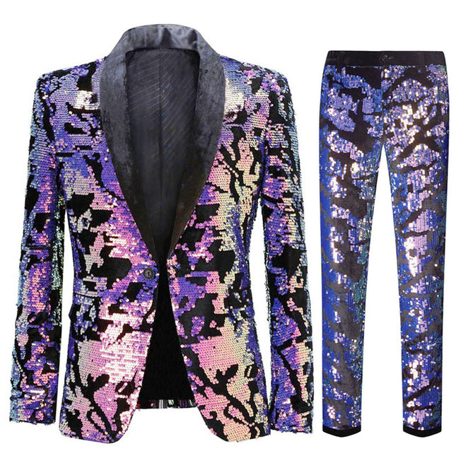 Mens Reversible Slim Fit Suit Sequin Velvet Tuxedo Purple 2 Pieces Suit sweetearing PurpleBlazerPurpleBlackPant3XL Tuxedos, Formalwear, Wedding suits, Business suits, Slim-fit suits, Classic suits, Black-tie attire, Dinner jackets, Prom suits, Christmas Party, Christmas Graduation Prom, Christmas Prom Party,  Graduation Suit, Christmas, Christmas Wedding, Christmas Prom, Christmas Party, Christmas Stage, Christmas Dating