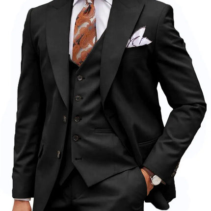 Formal Men's 3-Piece Regular Fit Peak Lapel Flat Men's Suit (Blazer+Vest+Pants) 3 pieces sweetearing 5XLBlack Tuxedos, Formalwear, Wedding suits, Business suits, Slim-fit suits, Classic suits, Black-tie attire, Dinner jackets, Prom suits