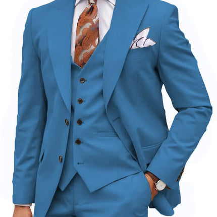 Formal Men's 3-Piece Regular Fit Peak Lapel Flat Men's Suit (Blazer+Vest+Pants) 3 pieces sweetearing 5XLBlue Tuxedos, Formalwear, Wedding suits, Business suits, Slim-fit suits, Classic suits, Black-tie attire, Dinner jackets, Prom suits