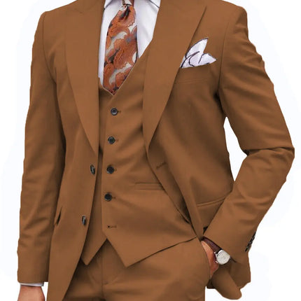 Formal Men's 3-Piece Regular Fit Peak Lapel Flat Men's Suit (Blazer+Vest+Pants) 3 pieces sweetearing 5XLBrown Tuxedos, Formalwear, Wedding suits, Business suits, Slim-fit suits, Classic suits, Black-tie attire, Dinner jackets, Prom suits