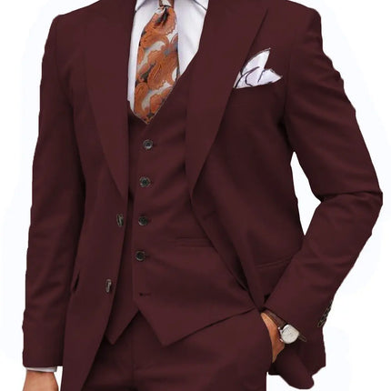 Formal Men's 3-Piece Regular Fit Peak Lapel Flat Men's Suit (Blazer+Vest+Pants) 3 pieces sweetearing 5XLBurgundy Tuxedos, Formalwear, Wedding suits, Business suits, Slim-fit suits, Classic suits, Black-tie attire, Dinner jackets, Prom suits