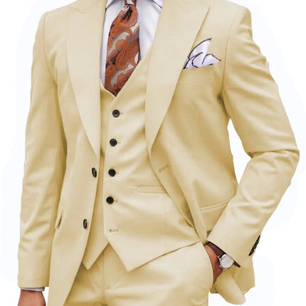 Formal Men's 3-Piece Regular Fit Peak Lapel Flat Men's Suit (Blazer+Vest+Pants) 3 pieces sweetearing 5XLChampagne Tuxedos, Formalwear, Wedding suits, Business suits, Slim-fit suits, Classic suits, Black-tie attire, Dinner jackets, Prom suits