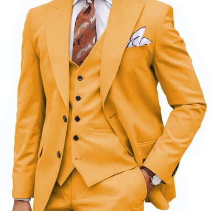Formal Men's 3-Piece Regular Fit Peak Lapel Flat Men's Suit (Blazer+Vest+Pants) 3 pieces sweetearing 5XLGold Tuxedos, Formalwear, Wedding suits, Business suits, Slim-fit suits, Classic suits, Black-tie attire, Dinner jackets, Prom suits
