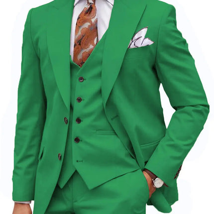 Formal Men's 3-Piece Regular Fit Peak Lapel Flat Men's Suit (Blazer+Vest+Pants) 3 pieces sweetearing 5XLGreen Tuxedos, Formalwear, Wedding suits, Business suits, Slim-fit suits, Classic suits, Black-tie attire, Dinner jackets, Prom suits