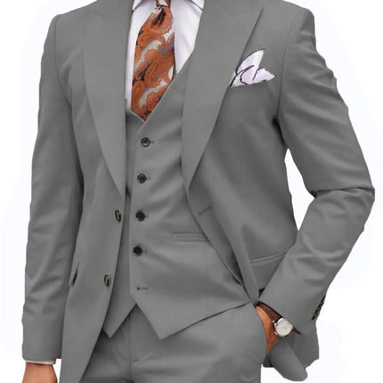 Formal Men's 3-Piece Regular Fit Peak Lapel Flat Men's Suit (Blazer+Vest+Pants) 3 pieces sweetearing 5XLGrey Tuxedos, Formalwear, Wedding suits, Business suits, Slim-fit suits, Classic suits, Black-tie attire, Dinner jackets, Prom suits