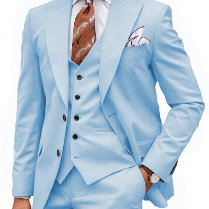 Formal Men's 3-Piece Regular Fit Peak Lapel Flat Men's Wedding Suit (Blazer + Vest + Pants) 3 pieces sweetearing 5XLLightBlue Tuxedos, Formalwear, Wedding suits, Business suits, Slim-fit suits, Classic suits, Black-tie attire, Dinner jackets, Prom suits