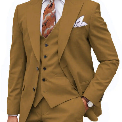 Formal Men's 3-Piece Regular Fit Peak Lapel Flat Men's Wedding Suit (Blazer + Vest + Pants) 3 pieces sweetearing 5XLLightBrown Tuxedos, Formalwear, Wedding suits, Business suits, Slim-fit suits, Classic suits, Black-tie attire, Dinner jackets, Prom suits