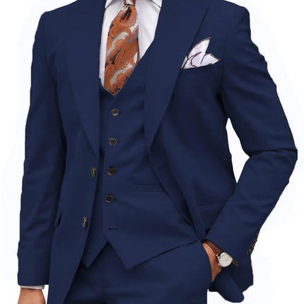 Formal Men's 3-Piece Regular Fit Peak Lapel Flat Men's Wedding Suit (Blazer + Vest + Pants) 3 pieces sweetearing 5XLNavy Tuxedos, Formalwear, Wedding suits, Business suits, Slim-fit suits, Classic suits, Black-tie attire, Dinner jackets, Prom suits