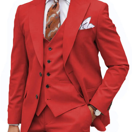 Formal Men's 3-Piece Regular Fit Peak Lapel Flat Men's Wedding Suit (Blazer + Vest + Pants) 3 pieces sweetearing 5XLRed Tuxedos, Formalwear, Wedding suits, Business suits, Slim-fit suits, Classic suits, Black-tie attire, Dinner jackets, Prom suits