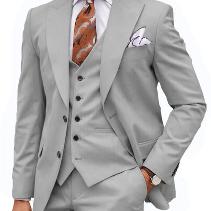 Formal Men's 3-Piece Regular Fit Peak Lapel Flat Men's Wedding Suit (Blazer + Vest + Pants) 3 pieces sweetearing 5XLSilver Tuxedos, Formalwear, Wedding suits, Business suits, Slim-fit suits, Classic suits, Black-tie attire, Dinner jackets, Prom suits