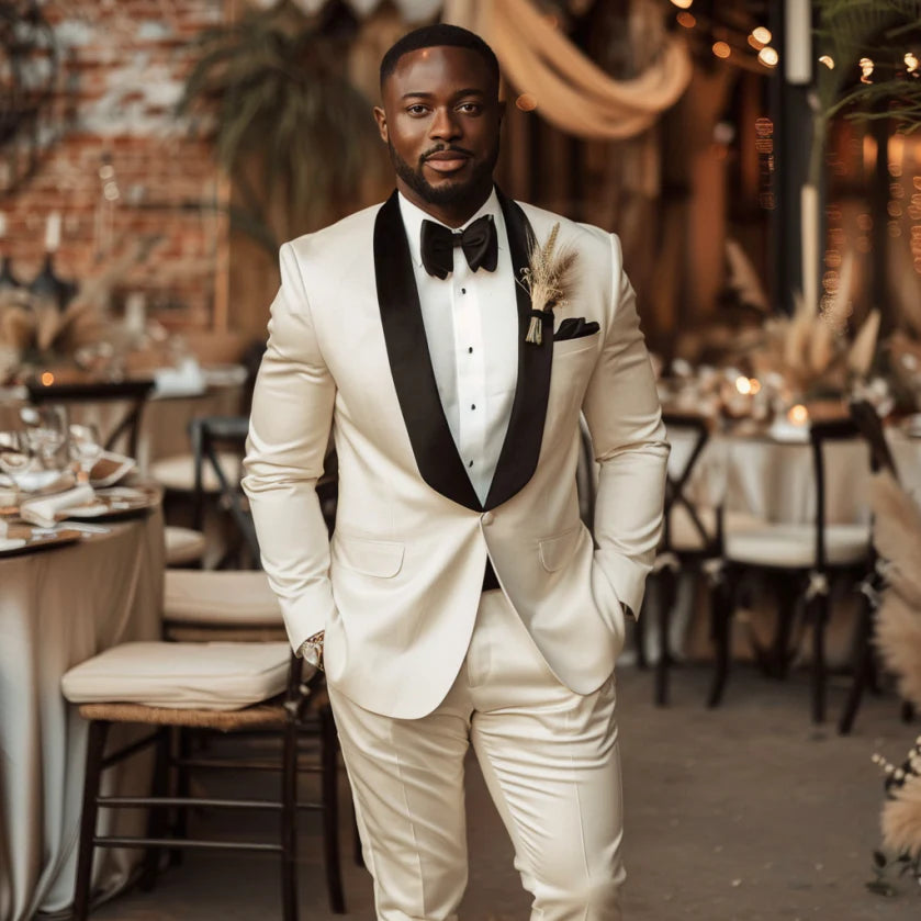 Ivory Suits with Black Lapels: Modern, Sharp, and Red-Carpet Ready