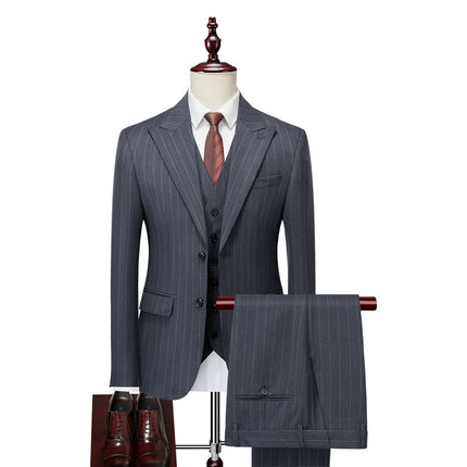 Men's Suit Set Business Wedding Striped 3-Piece( Jacket + Vest +  Pants )