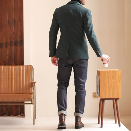 Men's Vintage Herringbone Tweed Notch Lapel Blazer Jacket