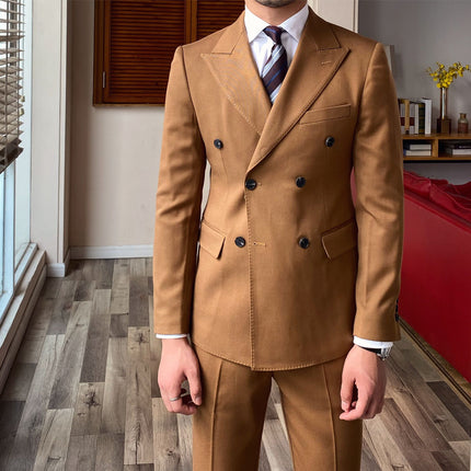 Casual Men‘s 2 pieces  Suit Slim Fit Flat Double Breasted Peak Lapel Tuxedo