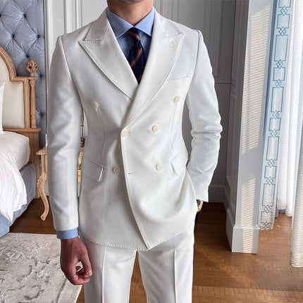 2 Pieces Mens Suit Flat Solid Peak Lapel Tuxedos For Wedding
