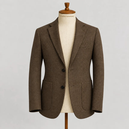 Sweetearing Men’s Vintage Brown Two-Button Blazer with Patch Pockets