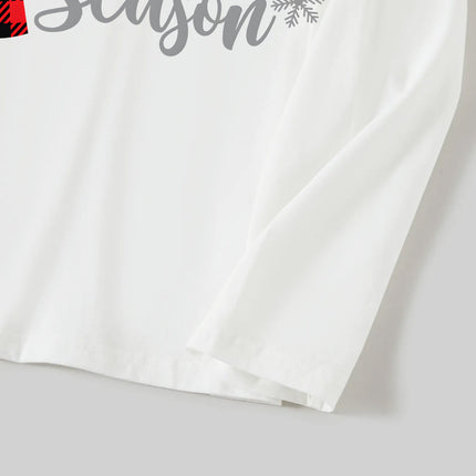 Christmas "Jesus is the Reason of the Season" Letter Print Patterned White Long Sleeve with White&Red&Green Plaid Pants Family Matching Pajamas