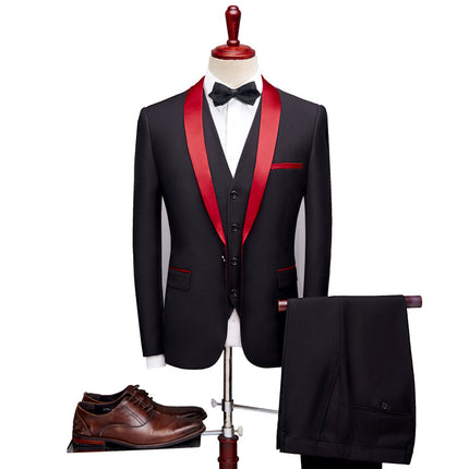 Modern Black Tuxedo with Red Trim  / Black Trim – 3 Piece