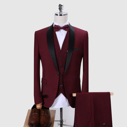 Men's Suit 3-Piece Wedding Suit 3 Colors (Blazer + Vest + Pants)