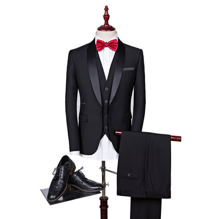 Modern Black Tuxedo with Red Trim  / Black Trim – 3 Piece