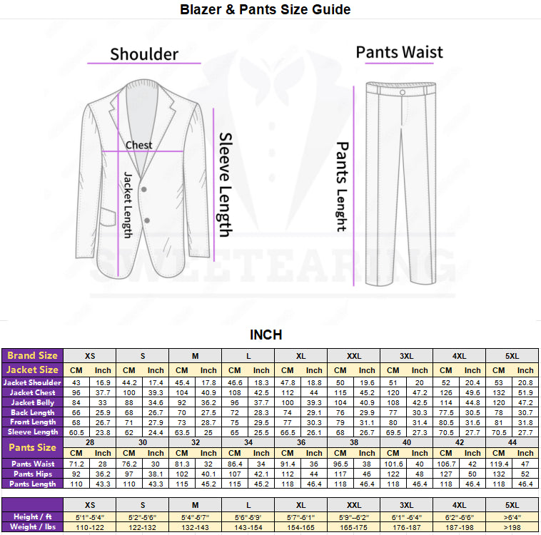 Suit Size Chart How To Take Measurements For A Tuxedo Mens Suit