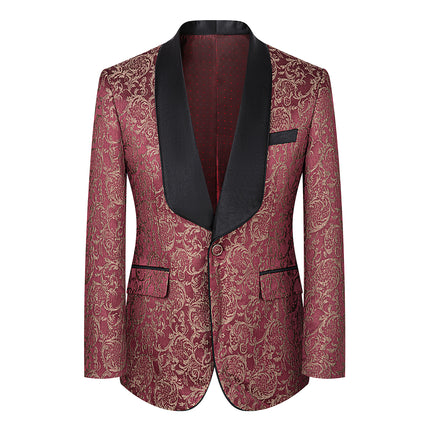 3-Piece Suit Men's Vintage Gold Damask Jacquard Suit for Prom Party Wedding